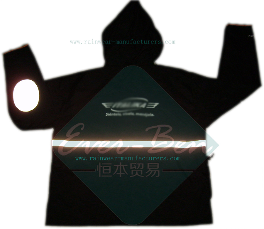 polyester raincoat-Reflective black biker jacket